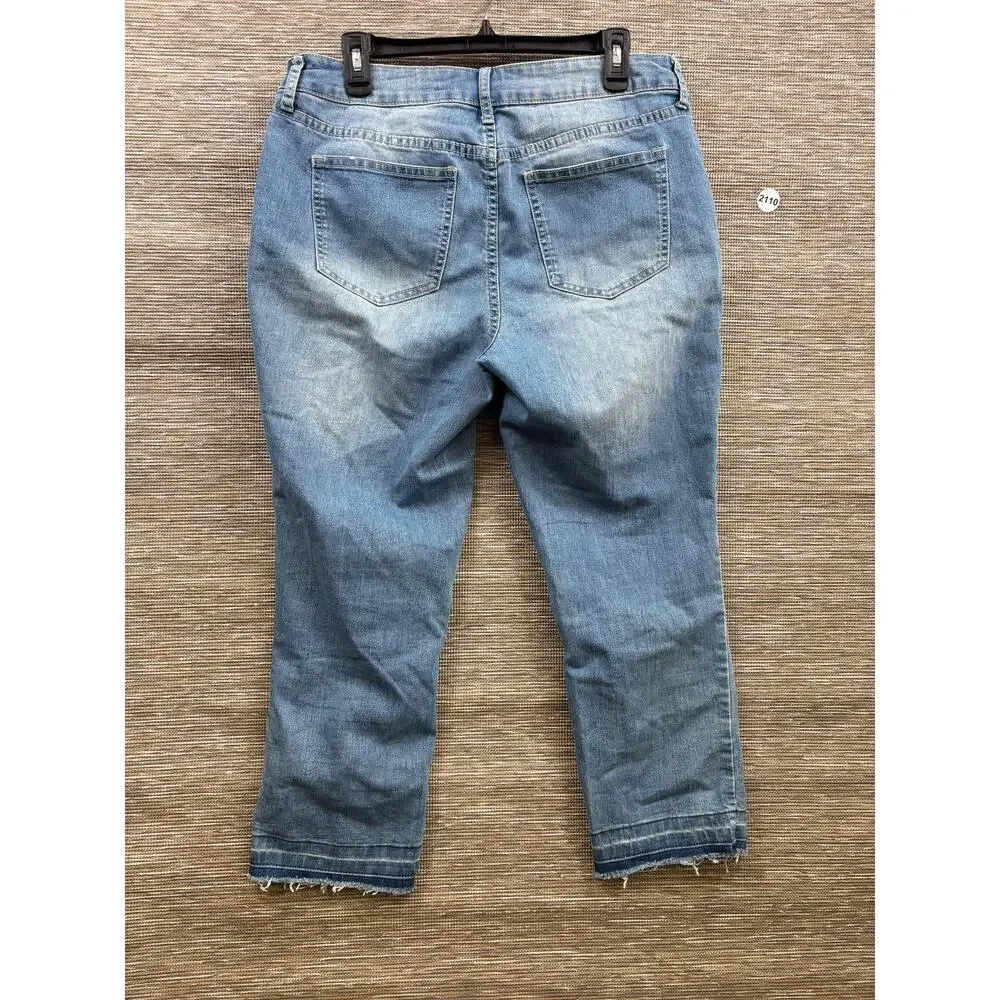 A.n.a A New Approach Jeans Womens 12 Blue Mid Rise Straight Stretch Embroidered - Picture 2 of 7